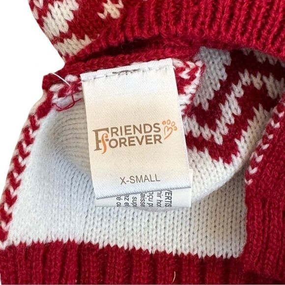 Friends Forever Knit Pet Holiday Snowflake Red White Ugly Sweater Hooded Pom NWT - Picture 8 of 9